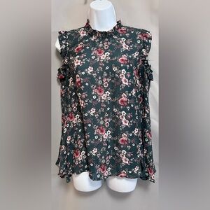 Ro & De Anthropologie Blouse Floral Green Long‎ Bell Sleeve Off Shoulders Small